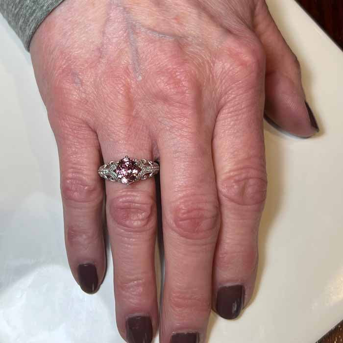 ON HOLD FOR LUIS: 14K White Gold Mahenge Malaya Garnet and Diamond Ring 2.58 Carats