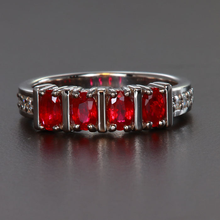 Platinum Four Oval Stone Ruby Ring