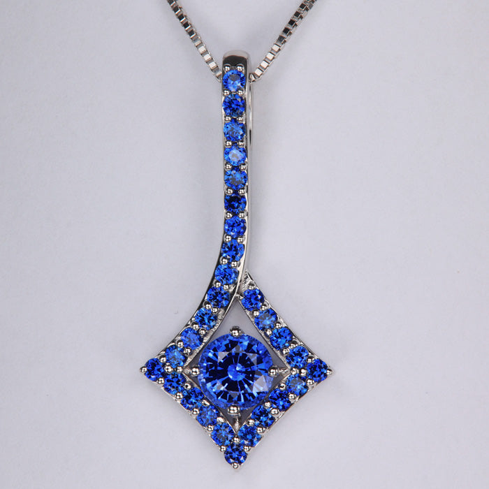 14K White Gold Sapphire Pendant with Sapphire Accents 1.84 Carats
