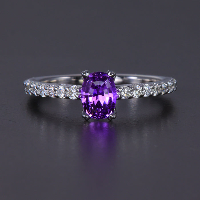 White Gold Oval Purple Sapphire and Diamond Ring