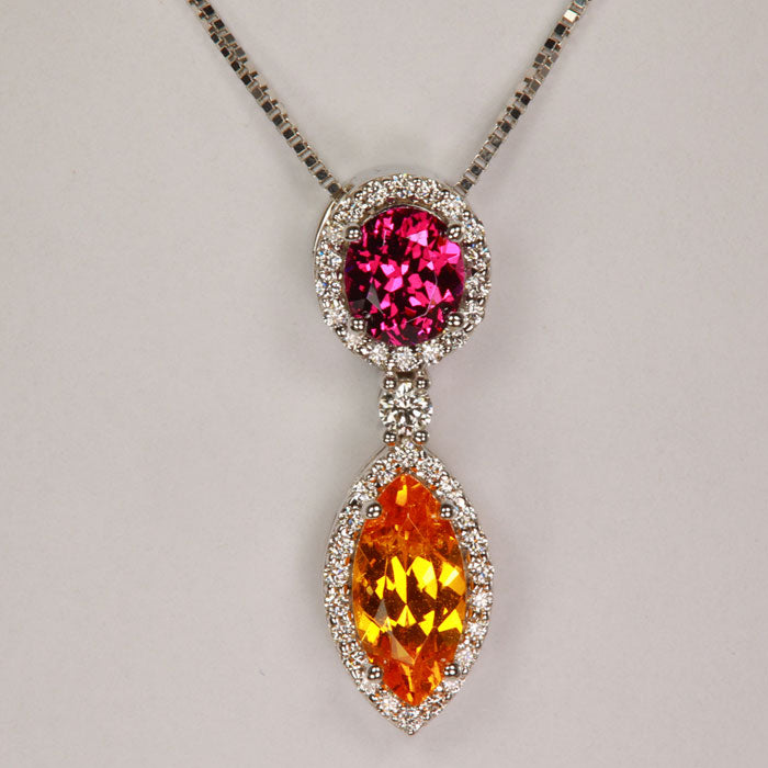 Spessartite garnet and Purple Garnet Pendant with Diamonds