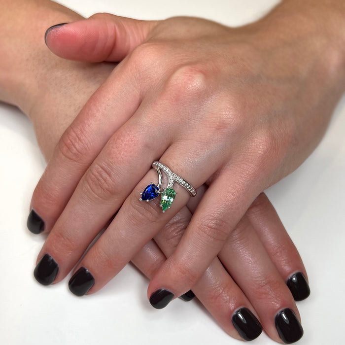 14K White Gold Tanzanite, Merelani Mint and Diamond Ring 1.04 Carats