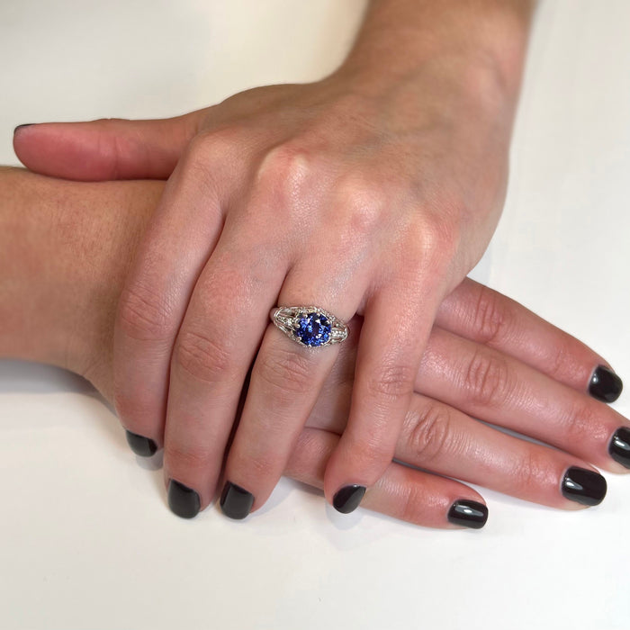 14K White Gold Tanzanite and Diamond Ring 2.93 Carats