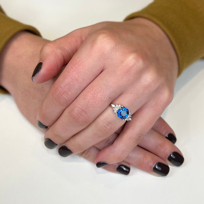 14K White Gold Sapphire and Diamond Ring 2.66 Carats