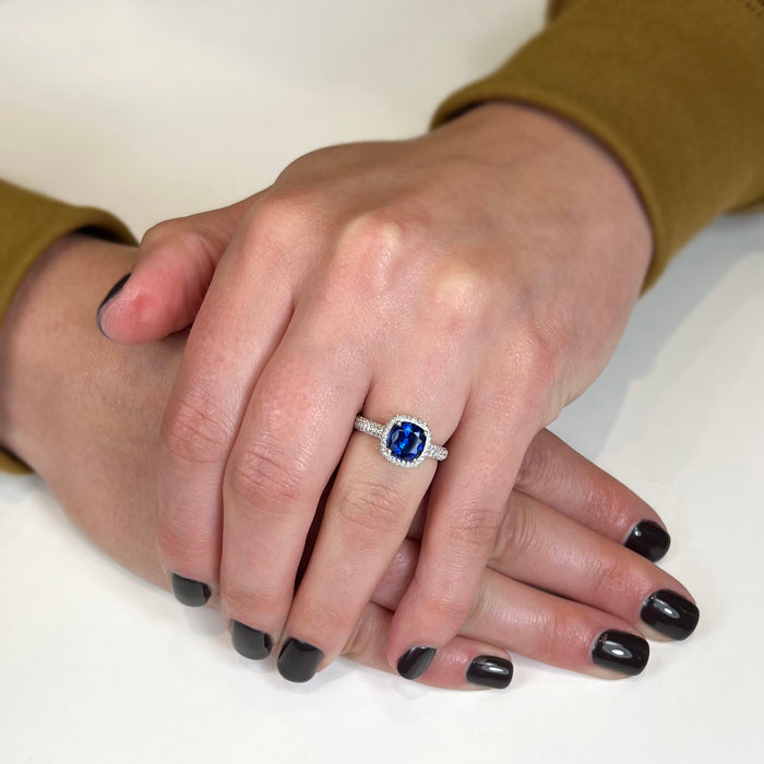 14K White Gold Sapphire and Diamond Ring 2.14 Carats