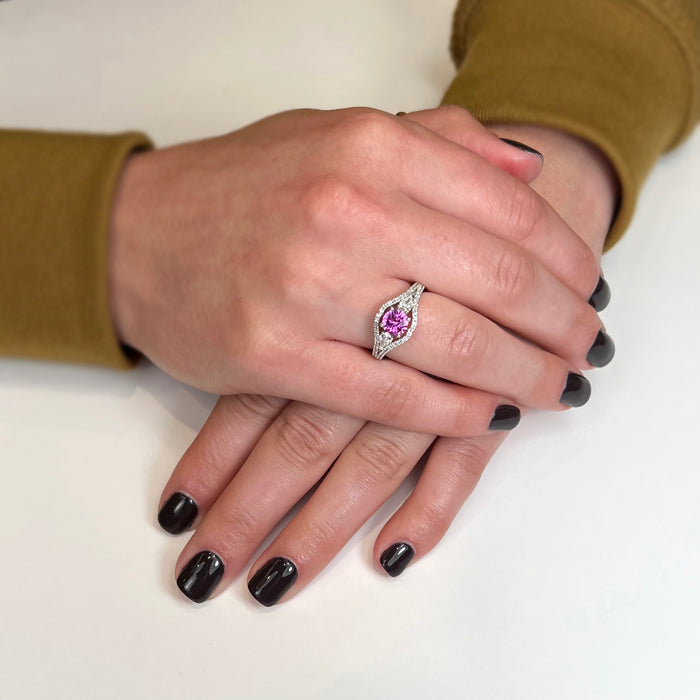 14K White Gold Pink Sapphire and Diamond Ring 1.11 Carats