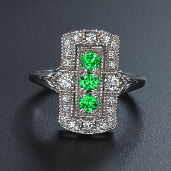 White Gold Tsavorite Garnet and Diamond Ring