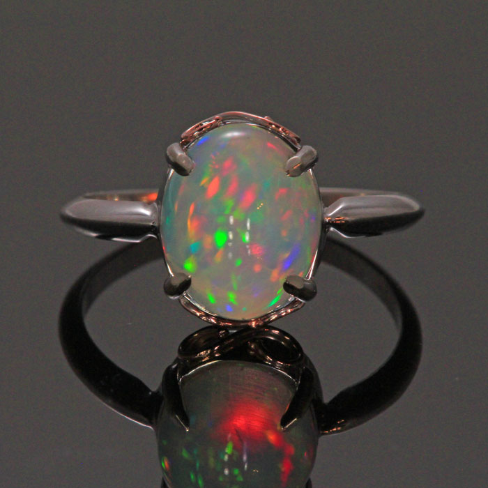 14K White and Rose Gold Oval Cabochon Opal Ring 2.49 Carats