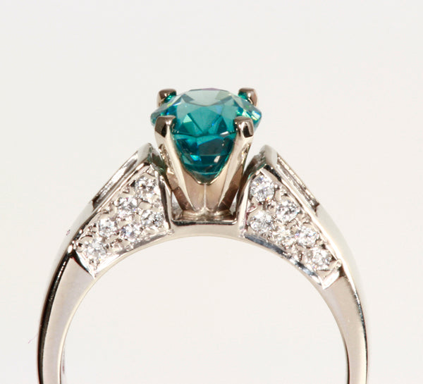 Blue Zircon and Diamond Ring