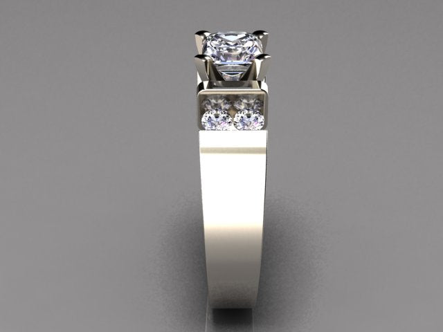 Wide band engagement ring for round or princess diamond center