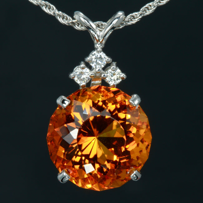 14K White Gold Deep Orange Citrine Pendant 11.66 Carats