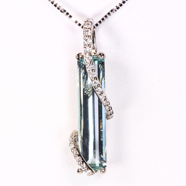 14K White Gold Aquamarine and Cascading Diamond Pendant Designed by Christopher Michael