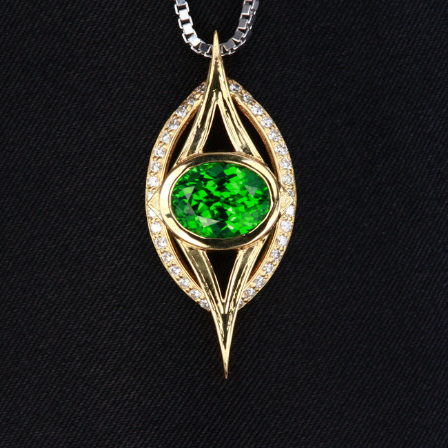 Yellow Gold Tsavorite Garnet and Diamond Pendant