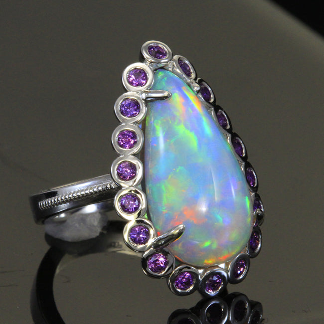 Opal and Amethyst Ring in 14 Karat White Gold