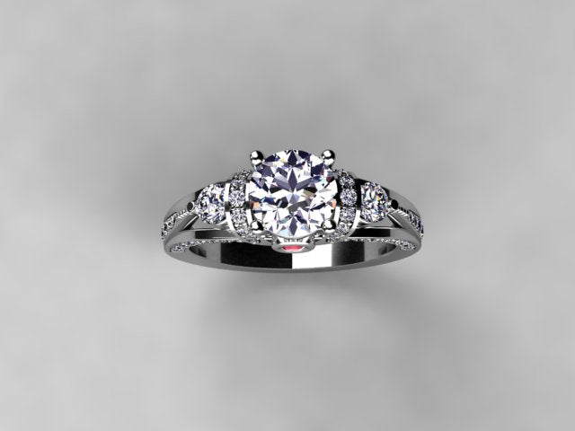 Diamond Engagement Ring For Round or Princess Diamond With Color Accent (Mounting Only)