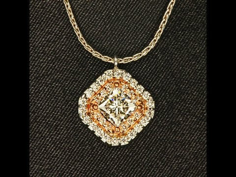 14K White & Rose Gold One Carat Total Weight Princess Cut Diamond Pendant