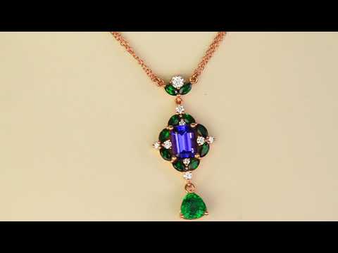 14K Double Rose Gold Cable Link Tanzanite and Tsavorite Pendant