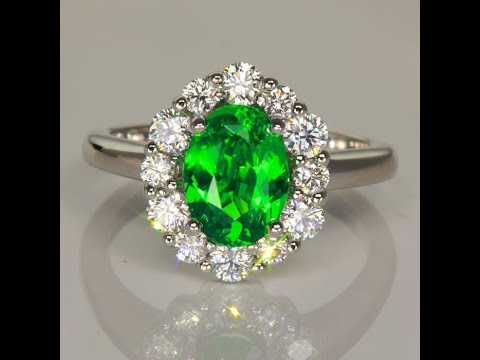 Platinum Oval Tsavorite and Diamond Halo Ring 2.40cts
