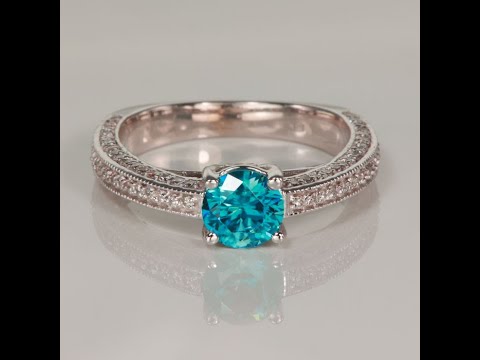 18K White Gold Blue Zircon Ring with Diamonds 1.11cts