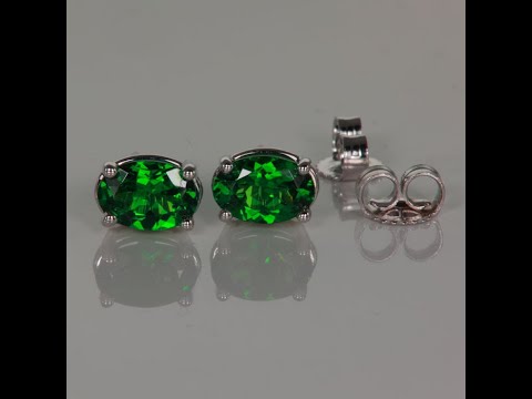 14K White Gold Oval Tsavorite Garnets Stud Earrings 1.20cts