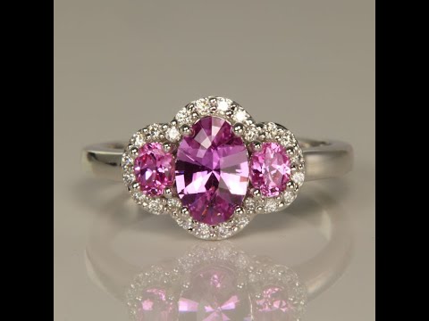 14K White Gold Pink Sapphire and Diamond 1.12cts Natural Color Center