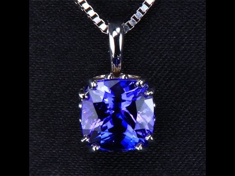 14k White Gold Square CushionTanzanite Pendant 1.96 Carats