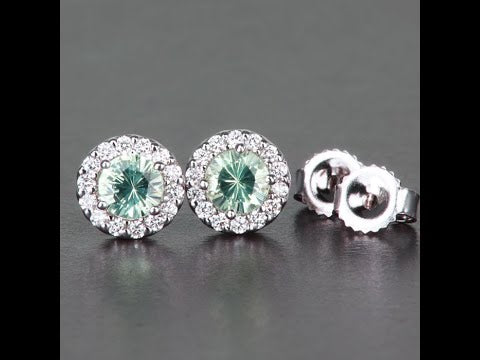 14K White Gold Mint Grossular Garnet Diamond Halo Stud Earrings .58cts