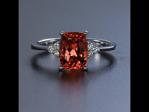 14K White Gold Antique Cushion Malaya Garnet Ring 2.53 Carats