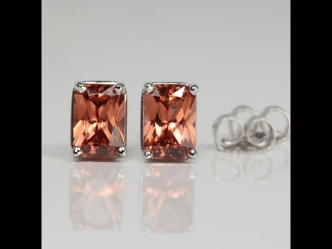14K White Gold Radiant Cut Imperial Zircon Stud Earrings 2.17cts