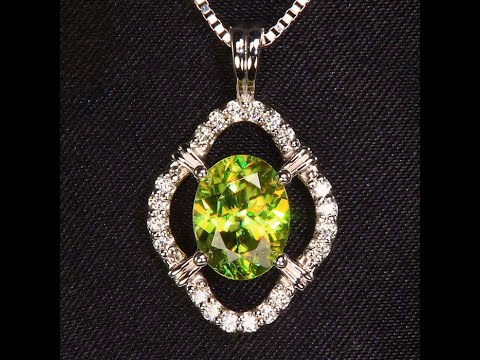 14K White Gold Sphene and Diamond Pendant 2.20cts