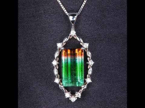 14K White Gold Tri-Color Tourmaline Gemstone Pendant 7.43 Carats