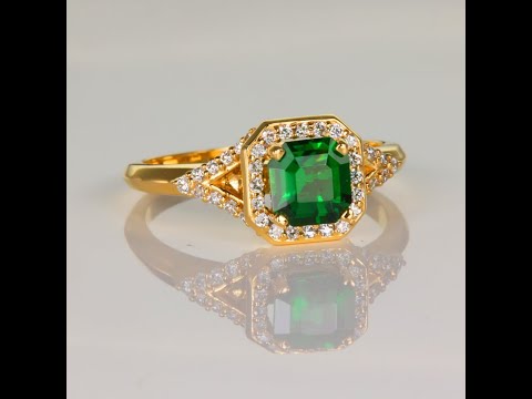 18K Yellow Gold Chrome Tourmaline Ring with Diamond Accents 1.00cts
