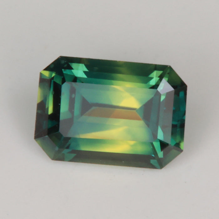 yellow green bicolor emerald cut sapphire gemstone
