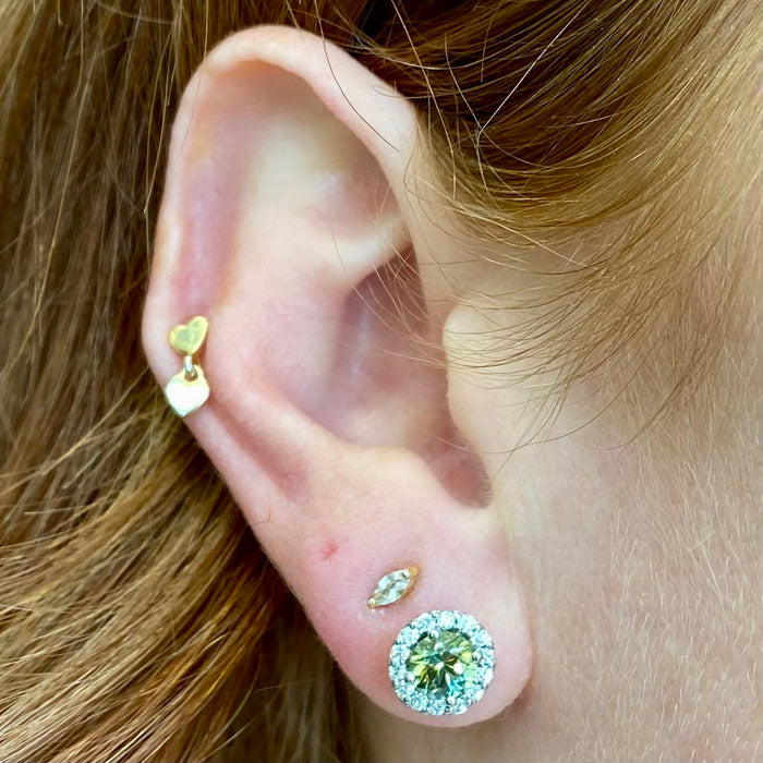 diamond halo white gold green sapphire studs