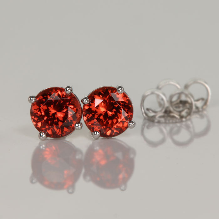 Red Orange Malaya Garnet Earrings 1carat 2carat stud earrings