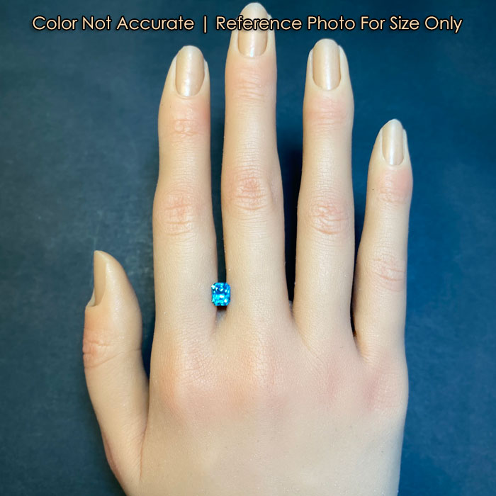 blue zircon gemstone size on hand