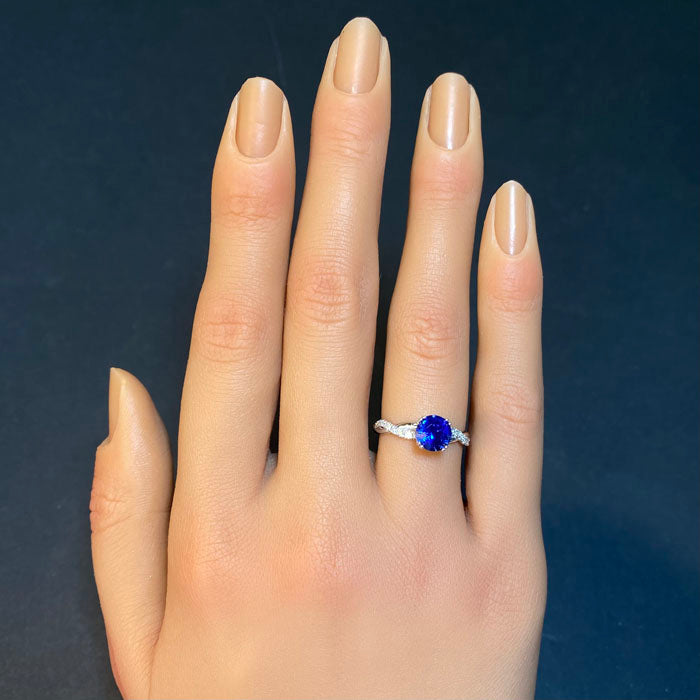 14K White Gold Round Brilliant Sapphire and Diamond Ring