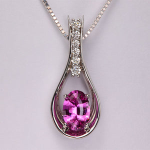 Pink Sapphire Oval Pendant with Diamonds in white gold
