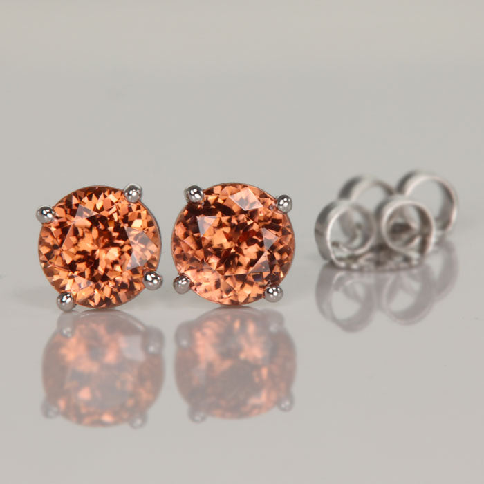Imperial Natural Zircon Peach Color Gemstone Earrings in White Gold