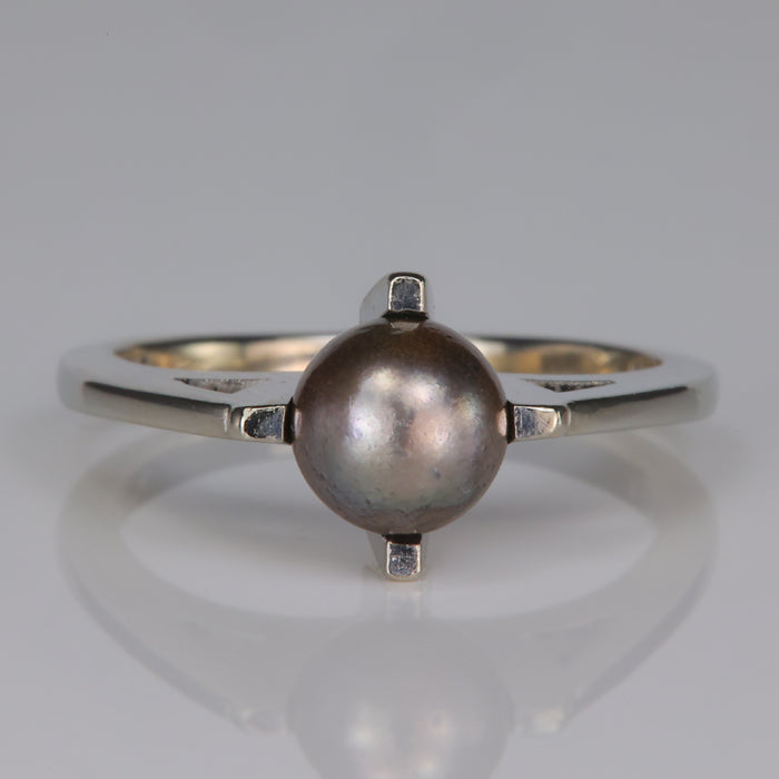 white gold brown pearl ring 