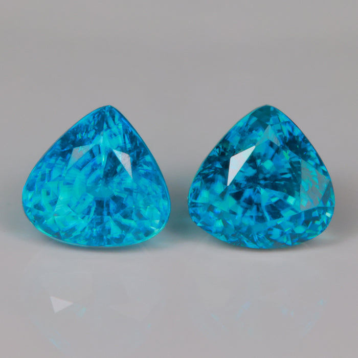 blue zircon gems from cambodia pair of shield cut greenish blue gemstones