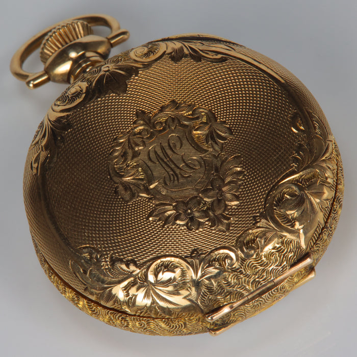 back engraving on yellow gold pocket watch