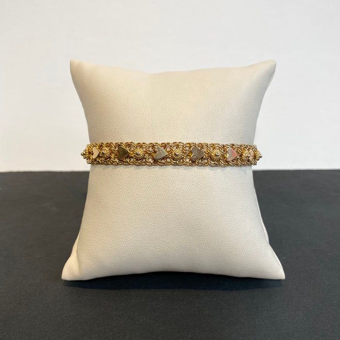 14k yellow gold twin cable heart link bracelet
