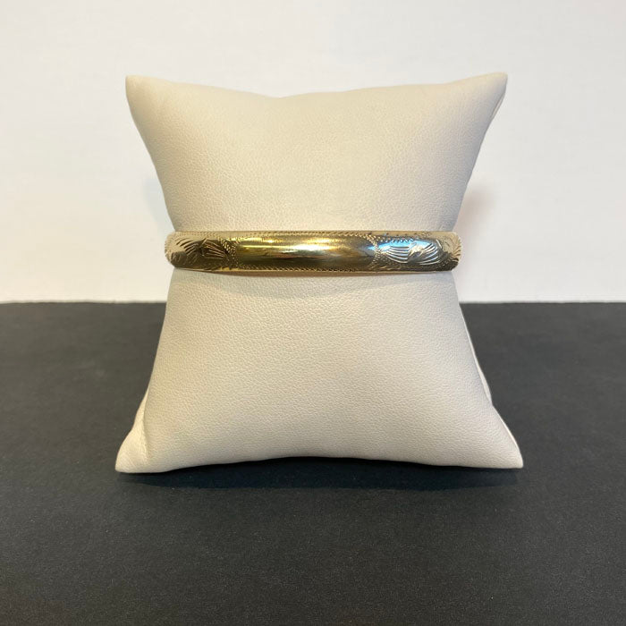 14k yellow gold engraved bangle bracelet