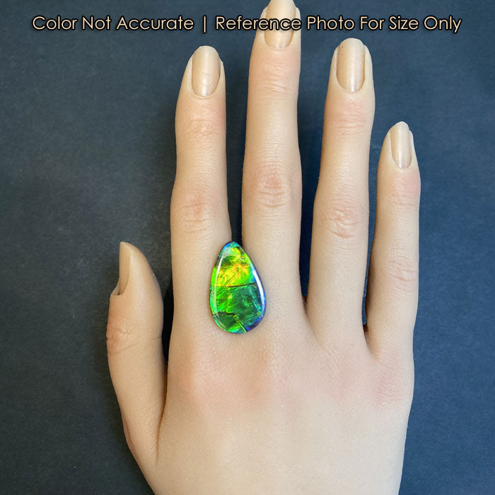 Ammolite gemstone on a hand 