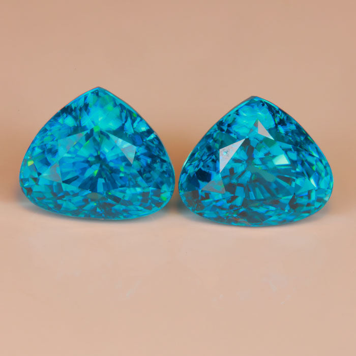 pair of shield cut blue zircon gems from cambodia