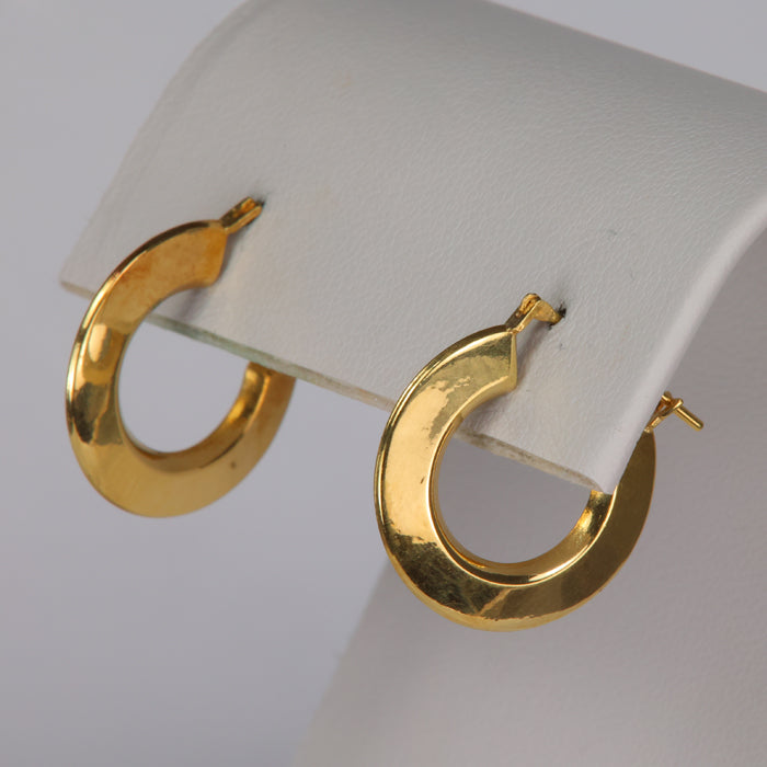 yellow gold flat disc style hoop earrings