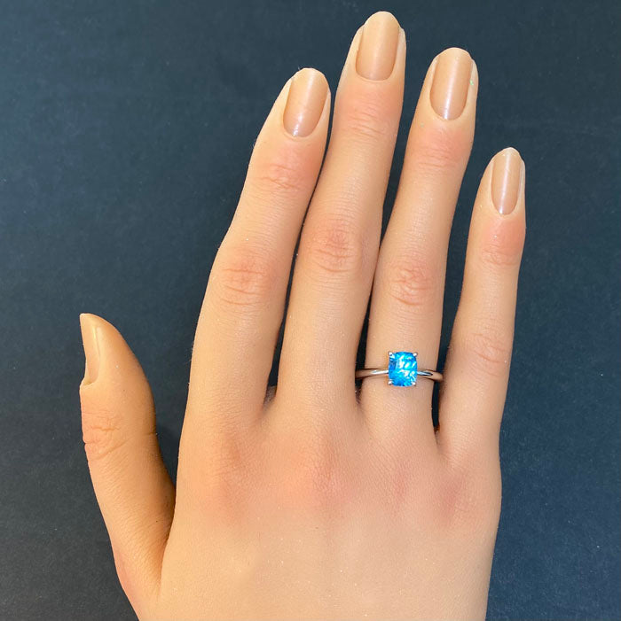 blue zircon ring in platinum
