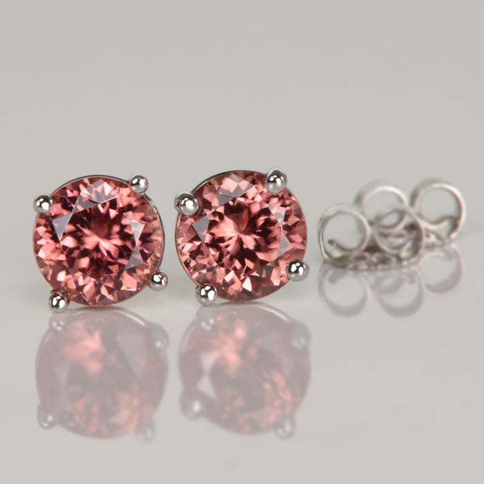 Peach Pink Zircon Gemstone Earrings in White Gold
