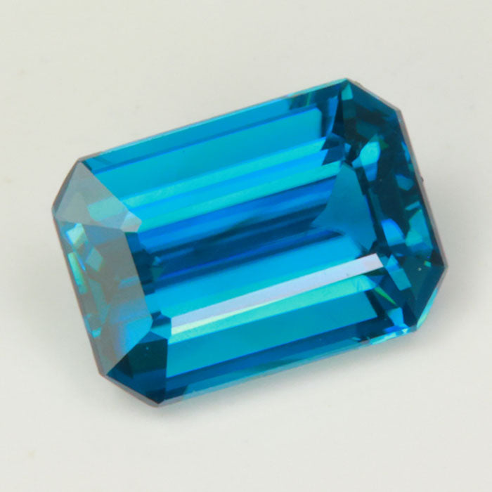 emerald cut blue zircon gemstone 